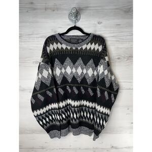 Vintage Sweater Graphix Sweater Mens Large Black Geometric Knit Retro Korea 90s